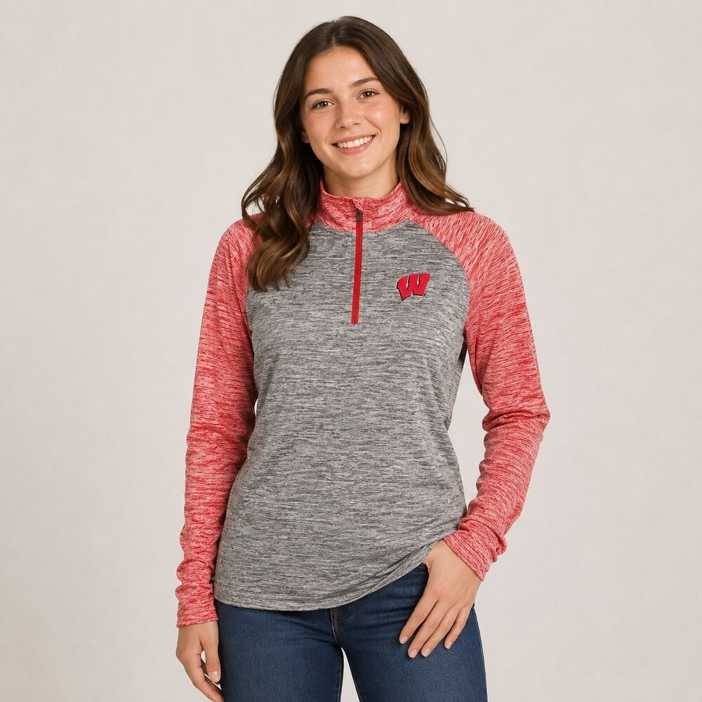 Russell Athletic Womens Wisconsin Badgers Quarter Zip Pullover Long Sleeve Med